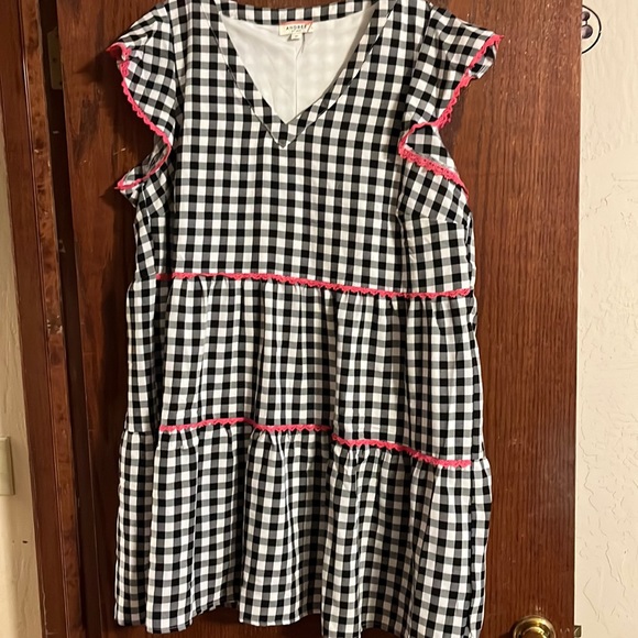 Andree Dresses & Skirts - Beautiful Gingham dress.  Black. White and Pink.  Size 1X.